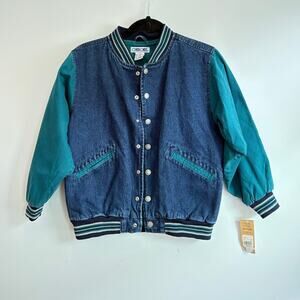 Vintage Kids Denim Color block Bomber Jacket New With Tags 10/12us Fully Lined